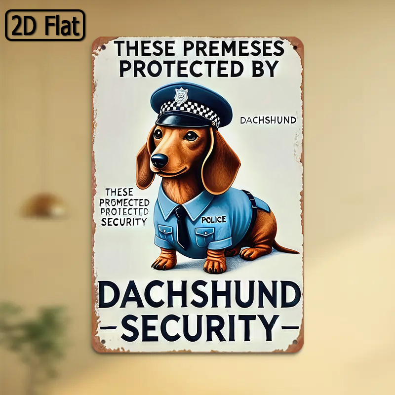 Home Security Yard Sign - ป้ายเตือนความปลอดภัยรูปสุนัขดัชชุนด์แบบแบน 2D - ป้ายเตือนโลหะลายสุนัขพร้อมลวดลายศิลปะสุนัข, ป้ายเตือนล้อเลียนสัตว์เลี้ยงที่มีอารมณ์ขัน, เหมาะสำหรับตกแต่งบ้าน,