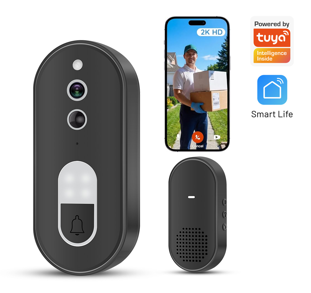 Home Security Lidar - ทูย่า 1080P HD ไร้สายไวไฟวิดีโอกริ่งประตูกล้องรักษาความปลอดภัยบ้านอัจฉริยะเสียงสองทางการมองเห็นตอนกลางคืนการตรวจจับการเคลื่อนไหว IP65 กันน้ำ