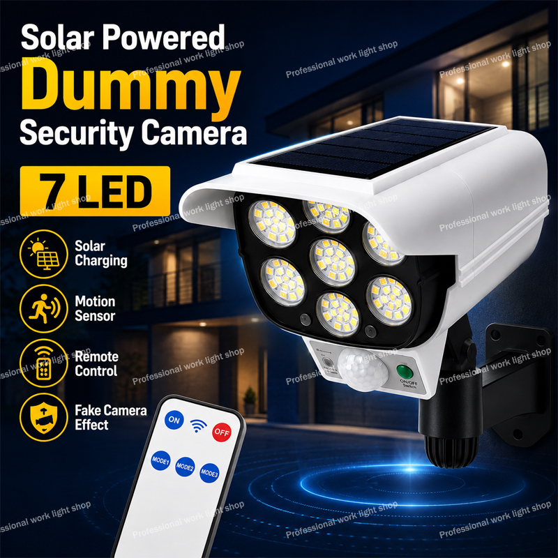 Home Security Yard Sensors - ไฟกล้องวงจรปิดจำลองพลังงานแสงอาทิตย์ 77 LED พร้อมเซ็นเซอร์ตรวจจับความเคลื่อนไหวสำหรับภายนอกอาคาร พร้อมรีโมทคอนโทรล 3