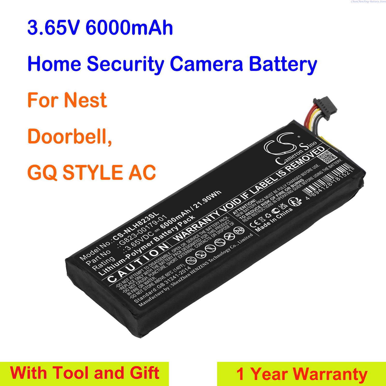 Home Security Doorbell Camera - กล้องความปลอดภัยในบ้าน6000mAh G823-00179-01แบตเตอรี่สำหรับกริ่งหน้าประตูรังสไตล์ GQ AC
