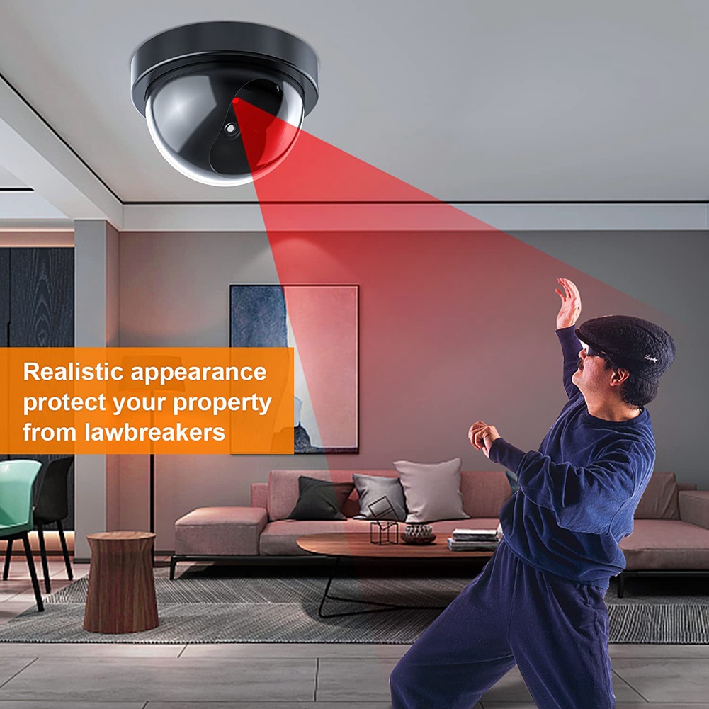 Home Security Cameras Wireless - กล้องรักษาความปลอดภัยจำลอง, กล้องปลอมพร้อมไฟ LED สีแดง, ระบบเฝ้าระวังไร้สายที่สมจริงสำหรับบ้านกลางแจ้ง 4