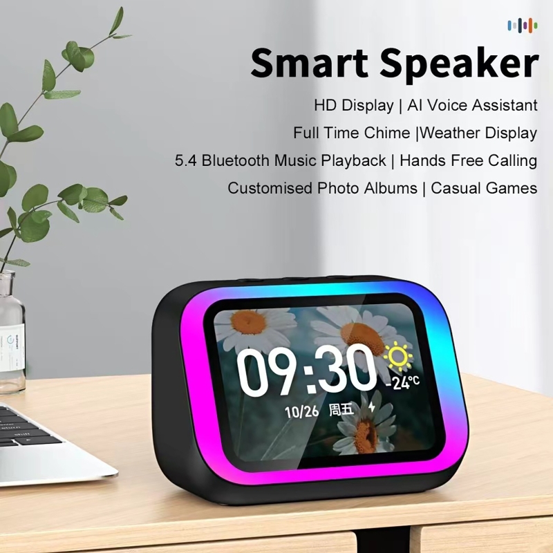Home Security Electronics - ลำโพงบลูทูธพร้อมผู้ช่วยเสียง AI ไฟ RGB นาฬิกาปลุก หน้าจอ