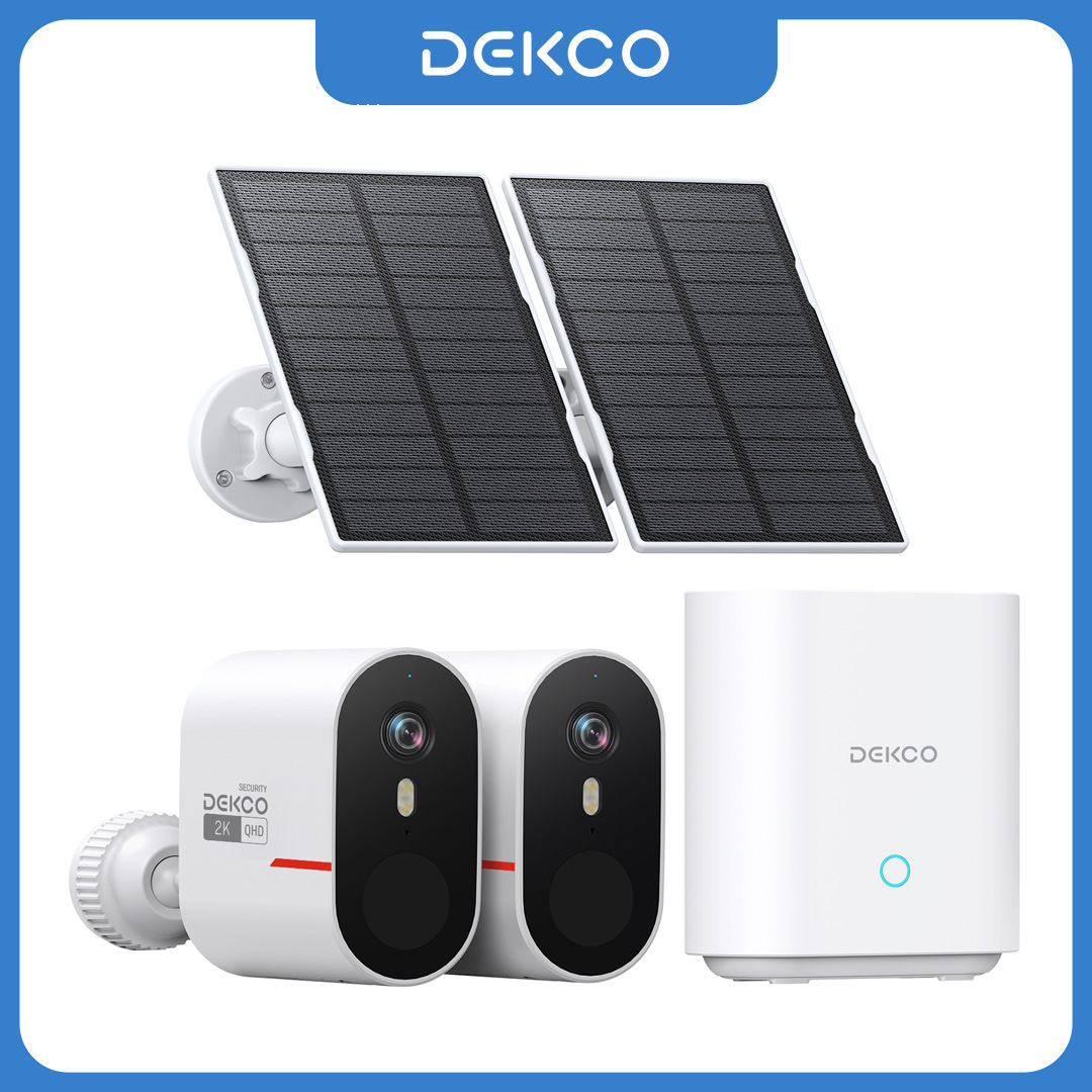 Home Security Cameras Wireless - เด็คโค 3MP ไวไฟระบบกล้องโซลาร์เซลล์ 2 กล้องชุดกล้องรักษาความปลอดภัยภายในบ้านแบบไร้สายกลางแจ้งชุดกล้องมองกลางคืนสีเสียง 2