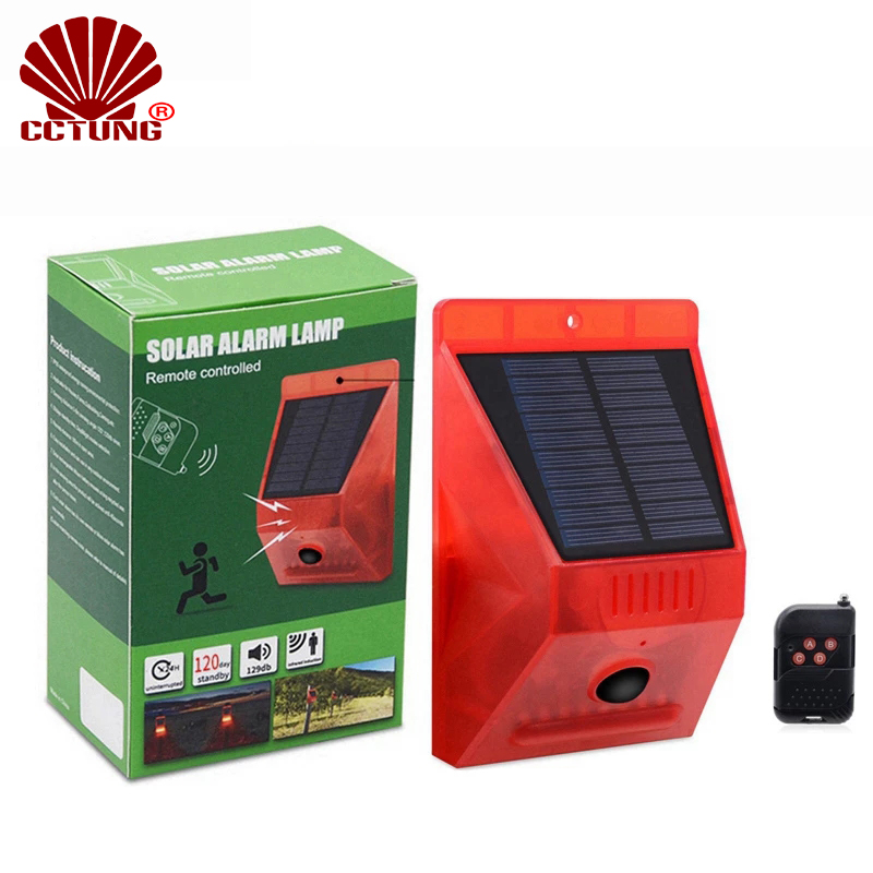 Home Security Yard Sensors - โคมไฟเตือนภัยพลังงานแสงอาทิตย์พร้อมเซ็นเซอร์ตรวจจับความเคลื่อนไหว PIR 433 เมกะเฮิร์ตซ์รีโมทคอนโทรล 120DB ไซเรนเตือนภัยเสียงดังสำหรับบ้าน
