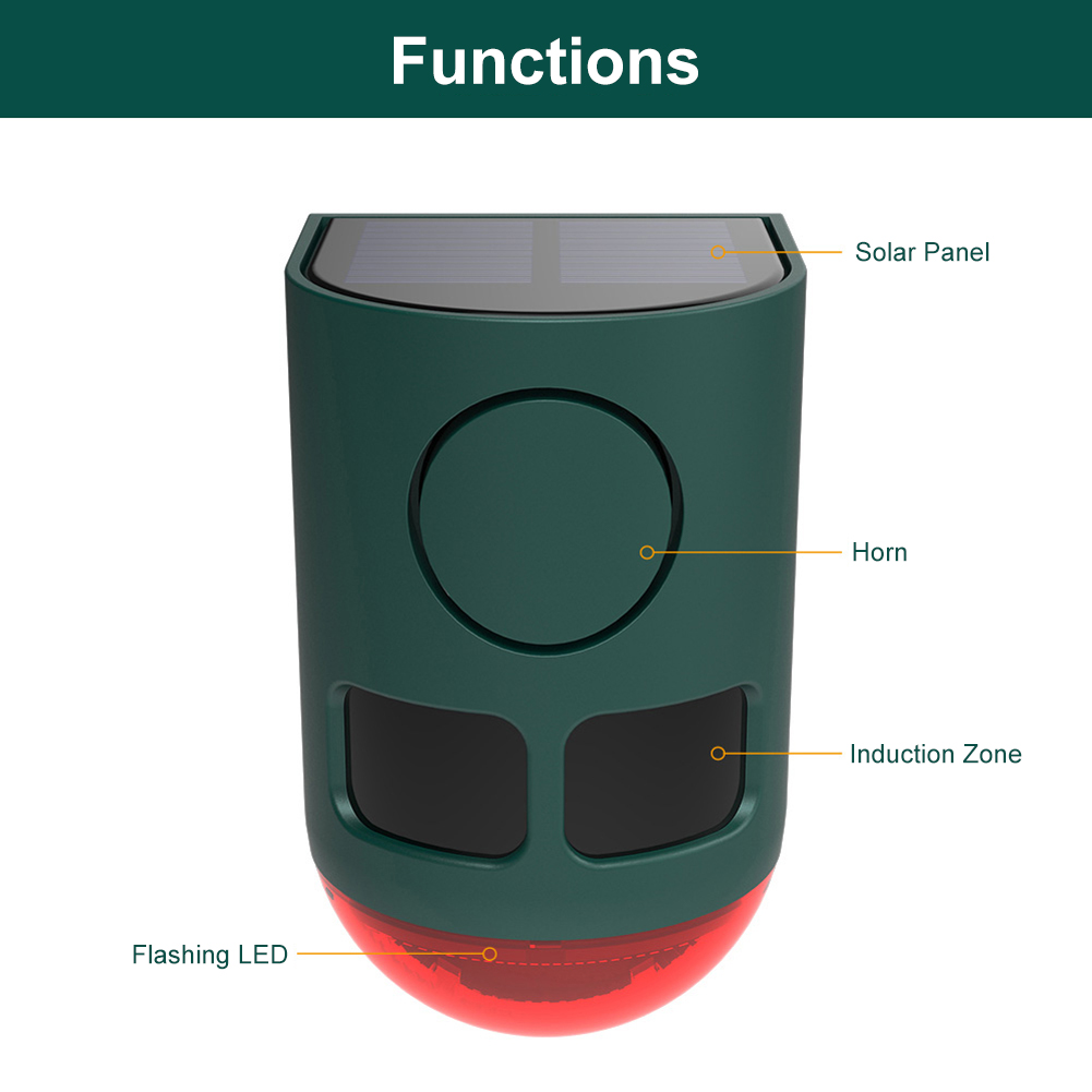 Home Security Yard Sensors - สัญญาณกันขโมยพลังงานแสงอาทิตย์พร้อมเซ็นเซอร์ตรวจจับความเคลื่อนไหวภายนอกอาคาร พร้อมไฟกระพริบ เสียงดัง 129 เดซิเบล สำหรับสวน