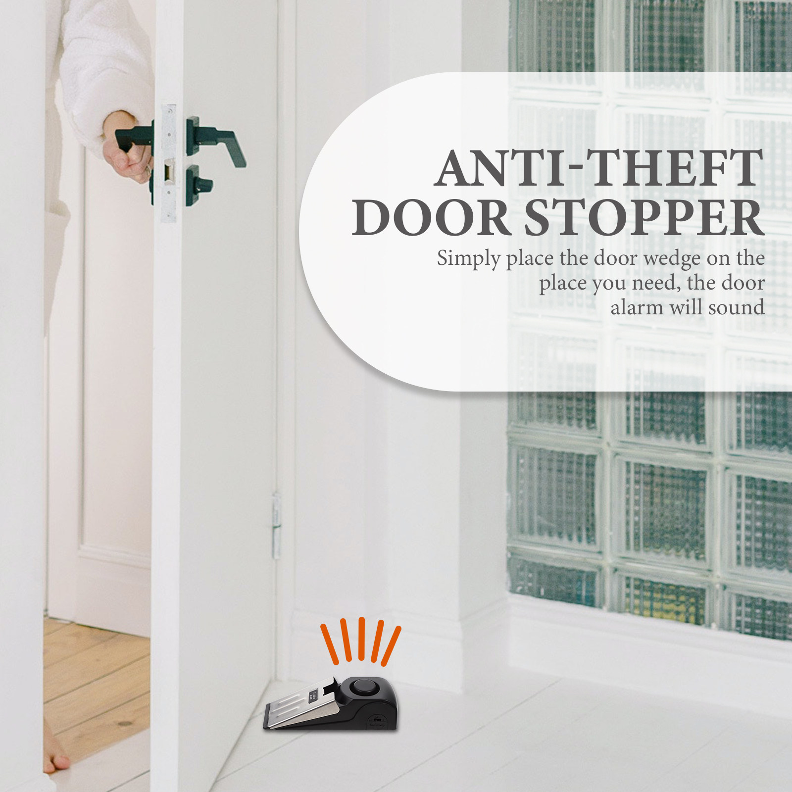 Door Wedge Alarm - ที่กั้นประตูแบบกดพร้อมสัญญาณเตือนภัยแบบพกพา อุปกรณ์กันขโมยสำหรับป้องกันความปลอดภัยในบ้านและครอบครัว