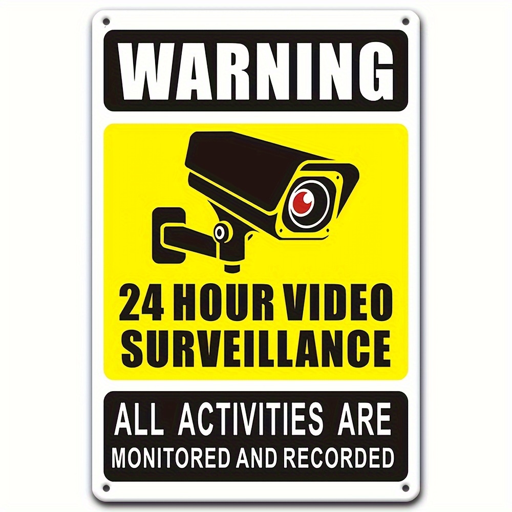 Home Security Video Cameras - ป้ายเตือนการเฝ้าระวังด้วยวิดีโอ 24/7 - โลหะเหล็กทนทานพร้อมไอคอนกล้องรักษาความปลอดภัย ตกแต่งผนังภายนอกสำหรับบ้าน ห้องนอน