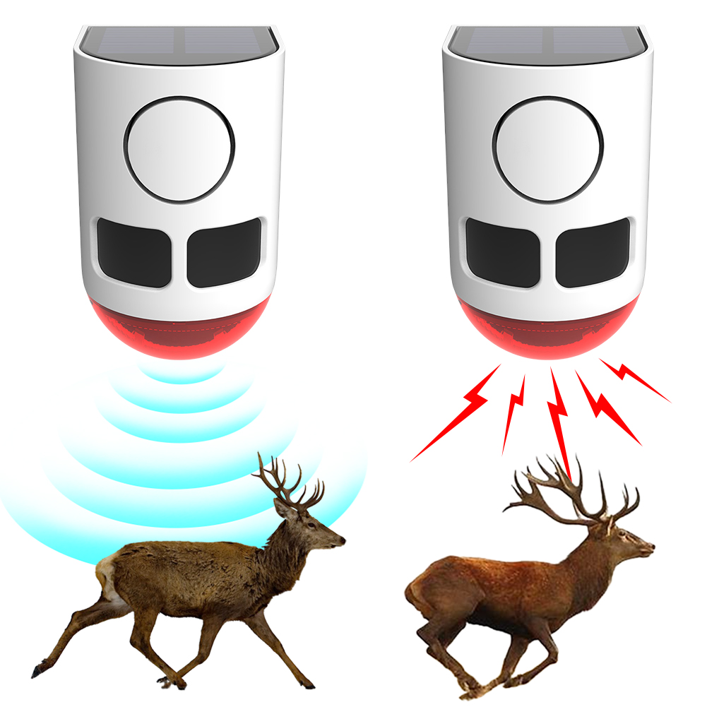 Home Security Yard Sensors - สัญญาณเตือนภัยกลางแจ้งแบบใช้พลังงานแสงอาทิตย์พร้อมเซ็นเซอร์ตรวจจับความเคลื่อนไหว พร้อมไฟกระพริบ เครื่องไล่สัตว์ เครื่องส่งเสียงเตือนสำหรับสนามหญ้า ฟาร์ม และสวน
