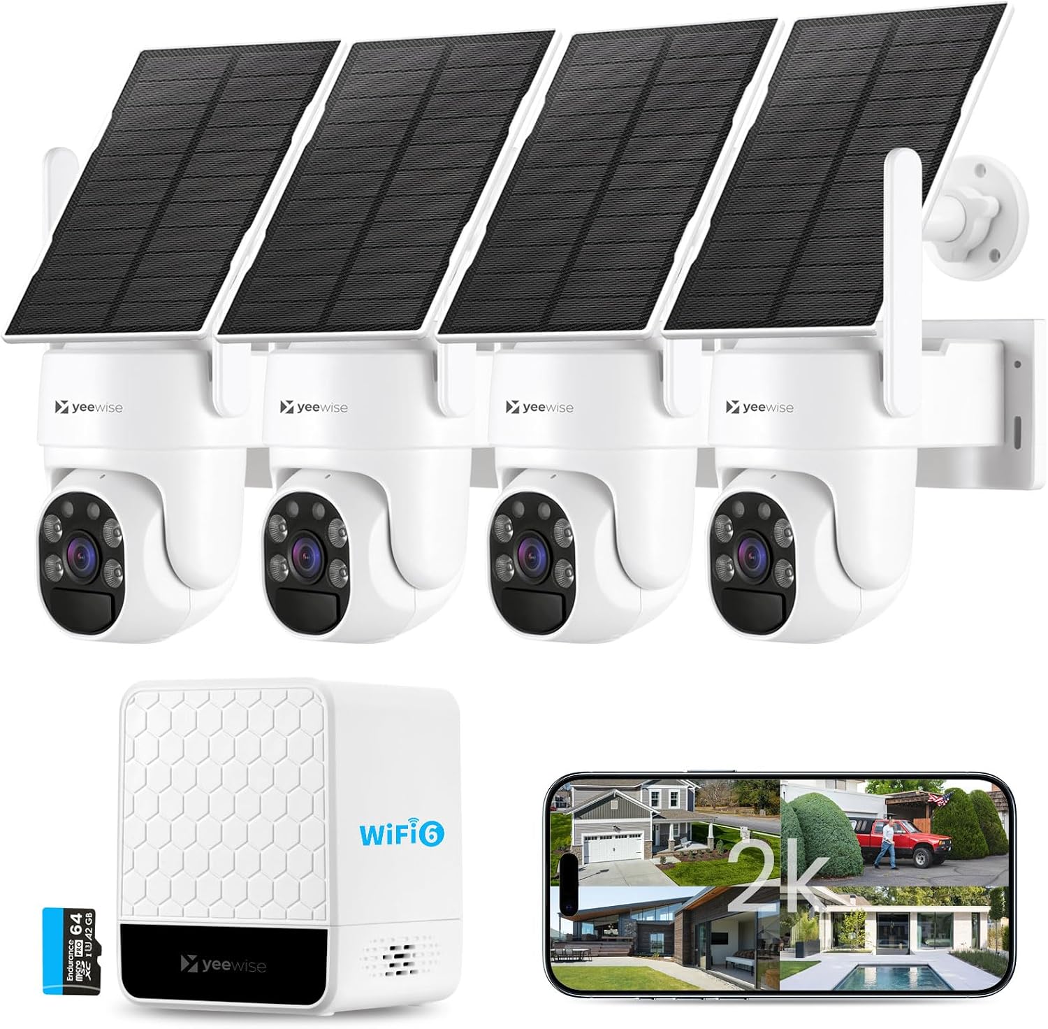 Home Security No Subscription - ระบบกล้องรักษาความปลอดภัยพลังงานแสงอาทิตย์ไร้สายสำหรับภายนอกอาคาร, ชุดกล้อง 4 ตัวพร้อมระบบแพน-ทิลท์ 360 องศา,