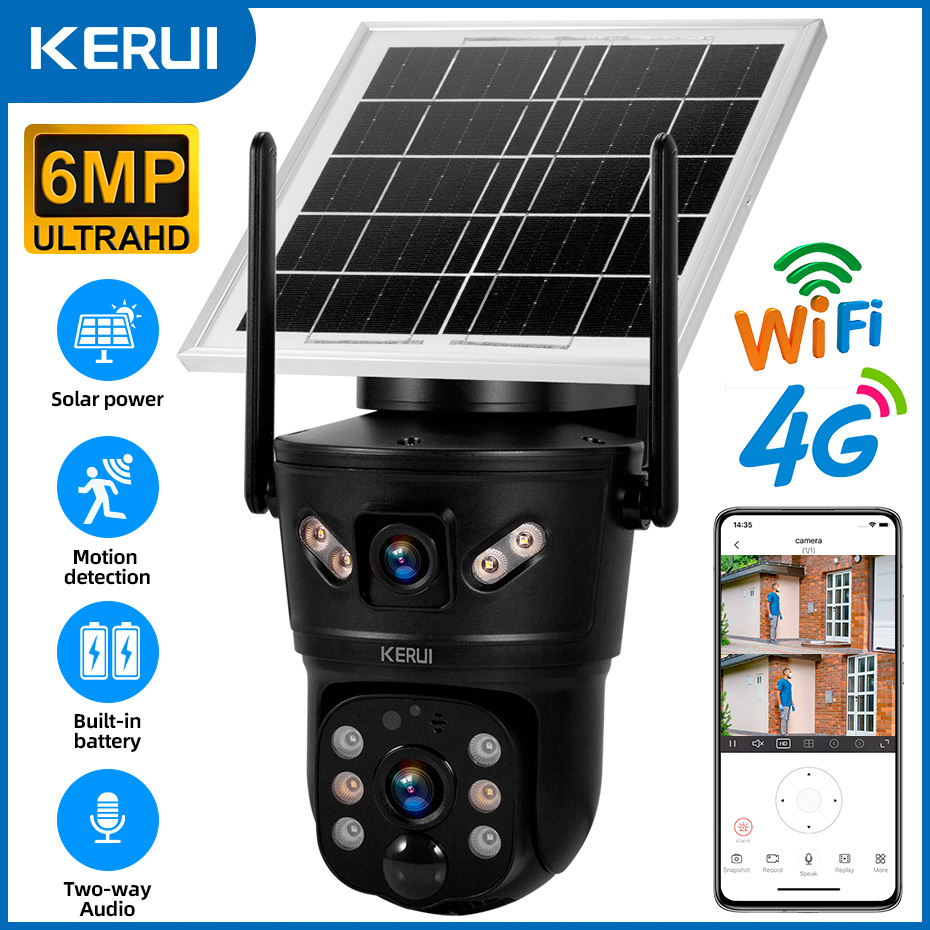 Home Security Video Cameras - KERUI กลางแจ้ง 6MP พลังงานแสงอาทิตย์กล้อง 4G SIM