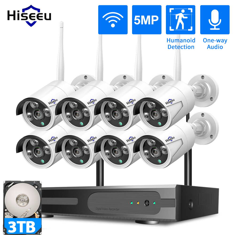 Home Security Cameras Wireless - กล้องวงจรปิด Hiseeu 3/5/8MP WiFi ระบบกล้องรักษาความปลอดภัย กล้องทรงกระบอกมองกลางคืนแบบอินฟราเรด