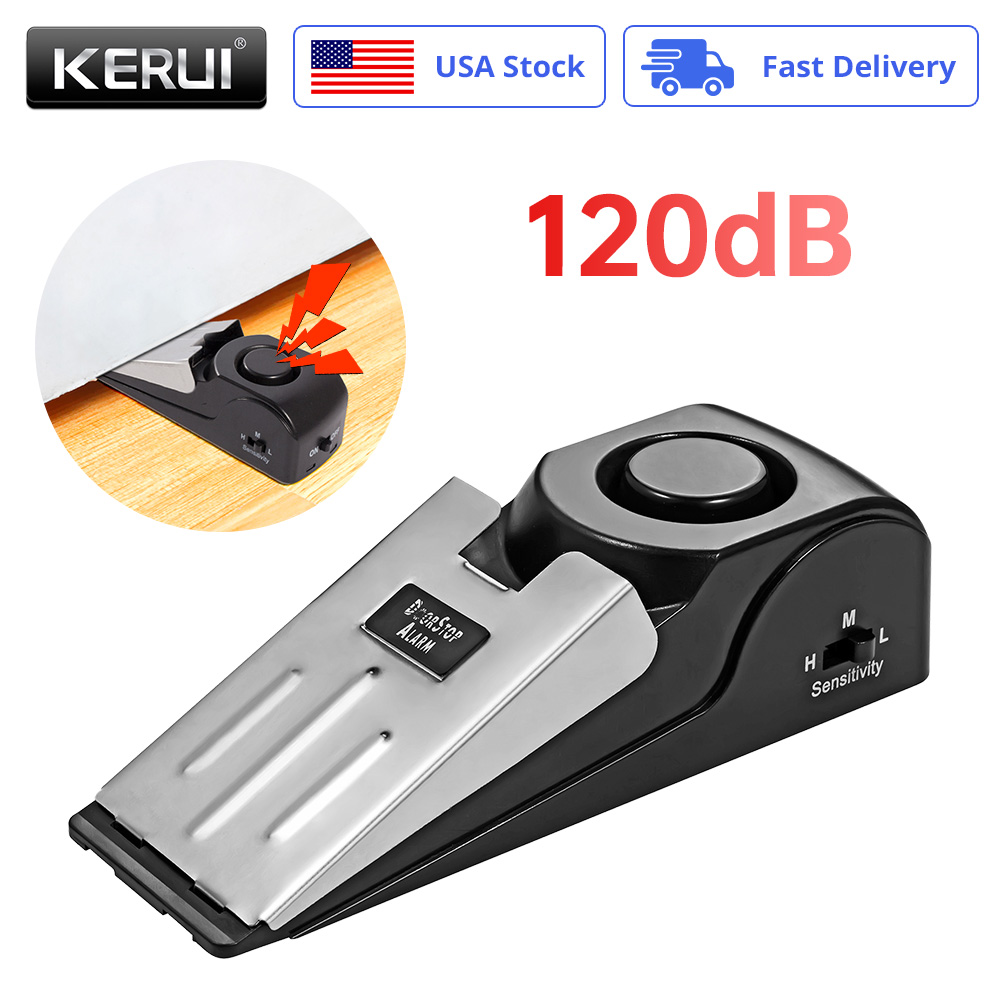 Door Wedge Alarm - สัญญาณกันขโมยไร้สายสำหรับประตู 125dB เสียงดังสูง พร้อมตัวหยุดประตูแบบกด 3 ระดับความไวปรับได้