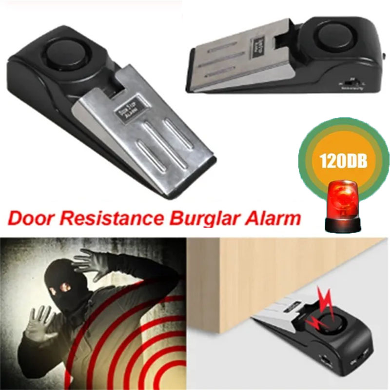 Door Wedge Alarm - 120dB ไร้สายกันขโมยบล็อกสัญญาณเตือนอุปกรณ์กั้นประตูรถรูปทรงลิ่มใช้เดินทางกลับบ้านขนาดเล็ก