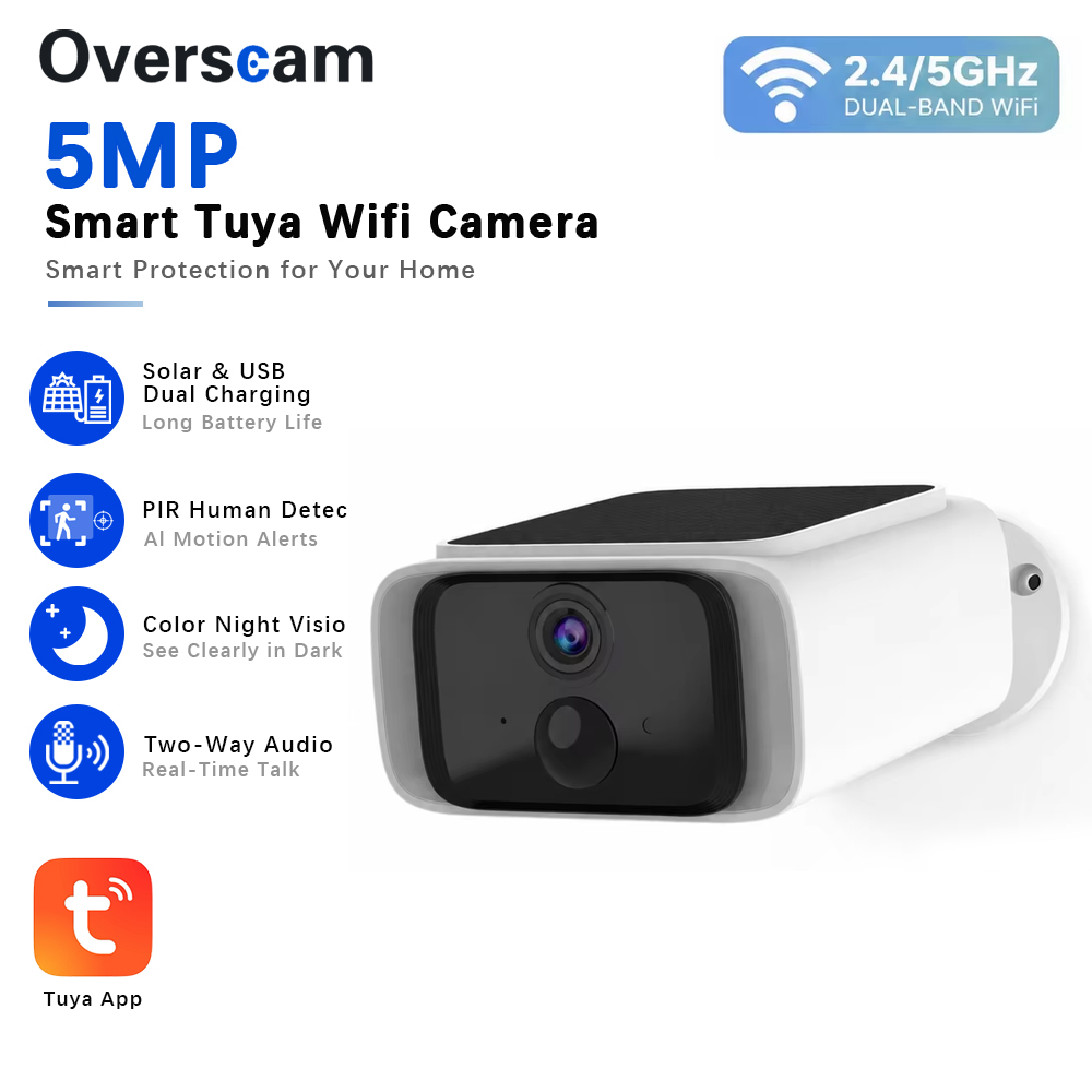 Alarm Siren Outdoor - กล้องวงจรปิดพลังงานแสงอาทิตย์ Tuya 5MP ไร้สายสำหรับภายนอกอาคาร รองรับ WiFi
