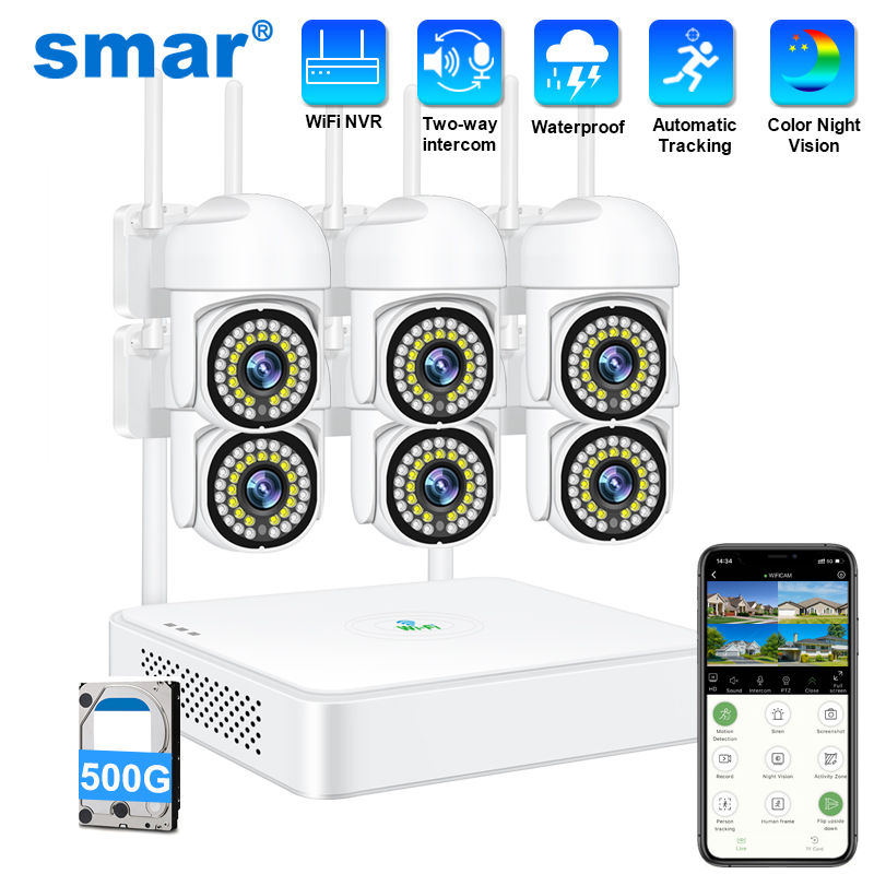 Alarm Siren Outdoor - สมาร์ 3MP กล้องวงจรปิดไร้สายระบบกล้องรักษาความปลอดภัย PTZ Wifi ชุดกล้องวงจรปิดกลางแจ้ง