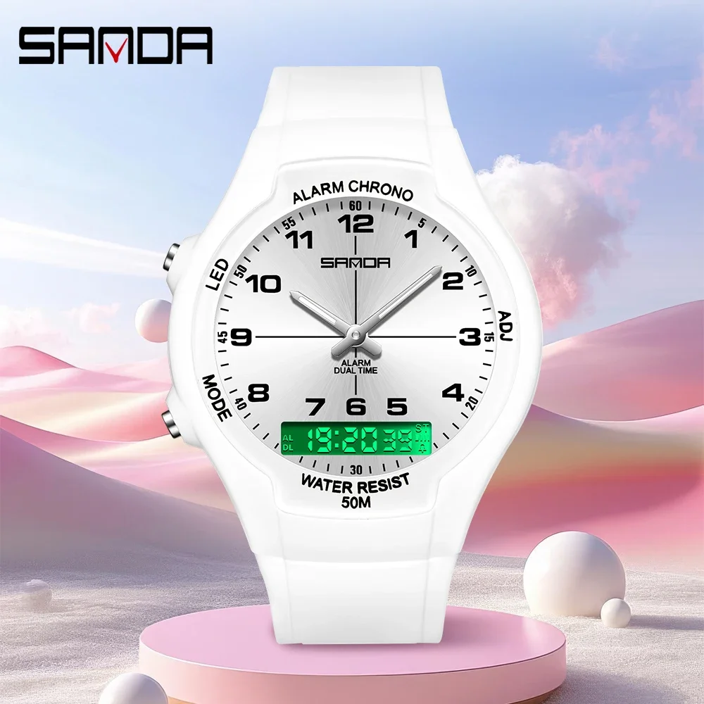 Home Security Electronics - SANDA ใหม่ 6320 นาฬิกาควอทซ์แฟชั่นหรูหราสำหรับนักเรียน กันน้ำ ดีไซน์เรียบง่าย