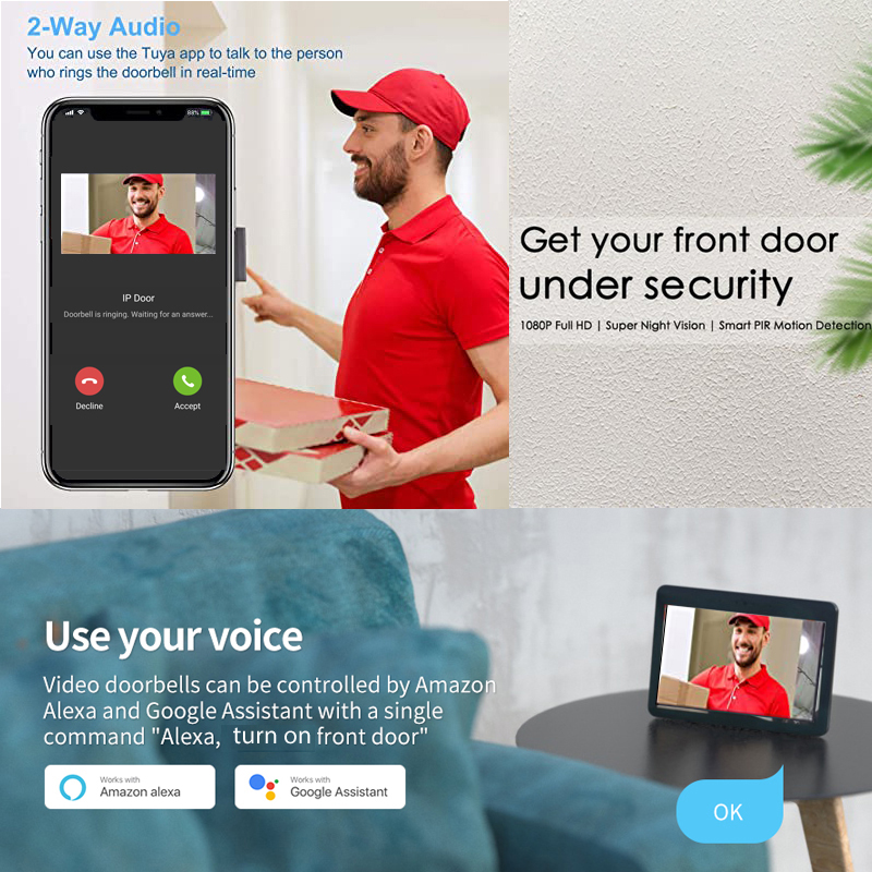 Tuyaสมาร์ท 1080Pกล้องWiFiไร้สา - Home Security Doorbell Camera บทวิจารณ์และราคา