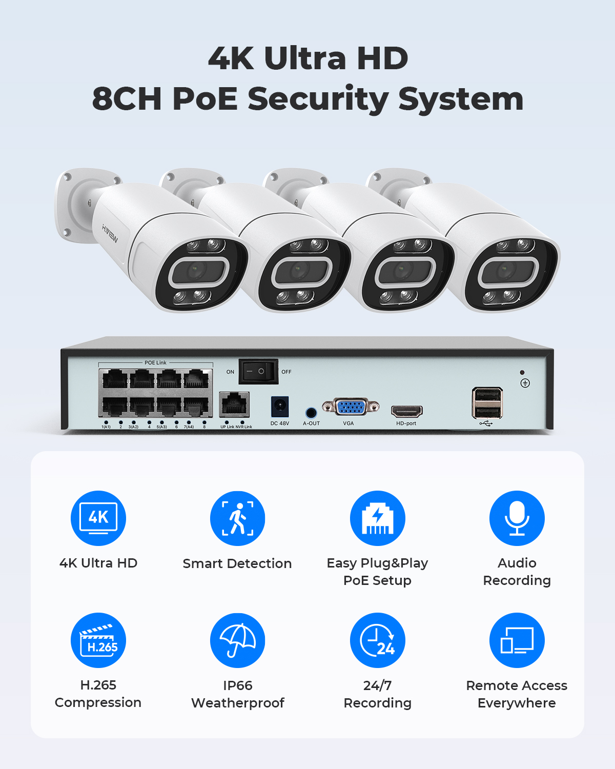 H.View 4K 5Mp 8Mp ระบบกล้องวงจ - Home Security Video Cameras บทวิจารณ์และราคา