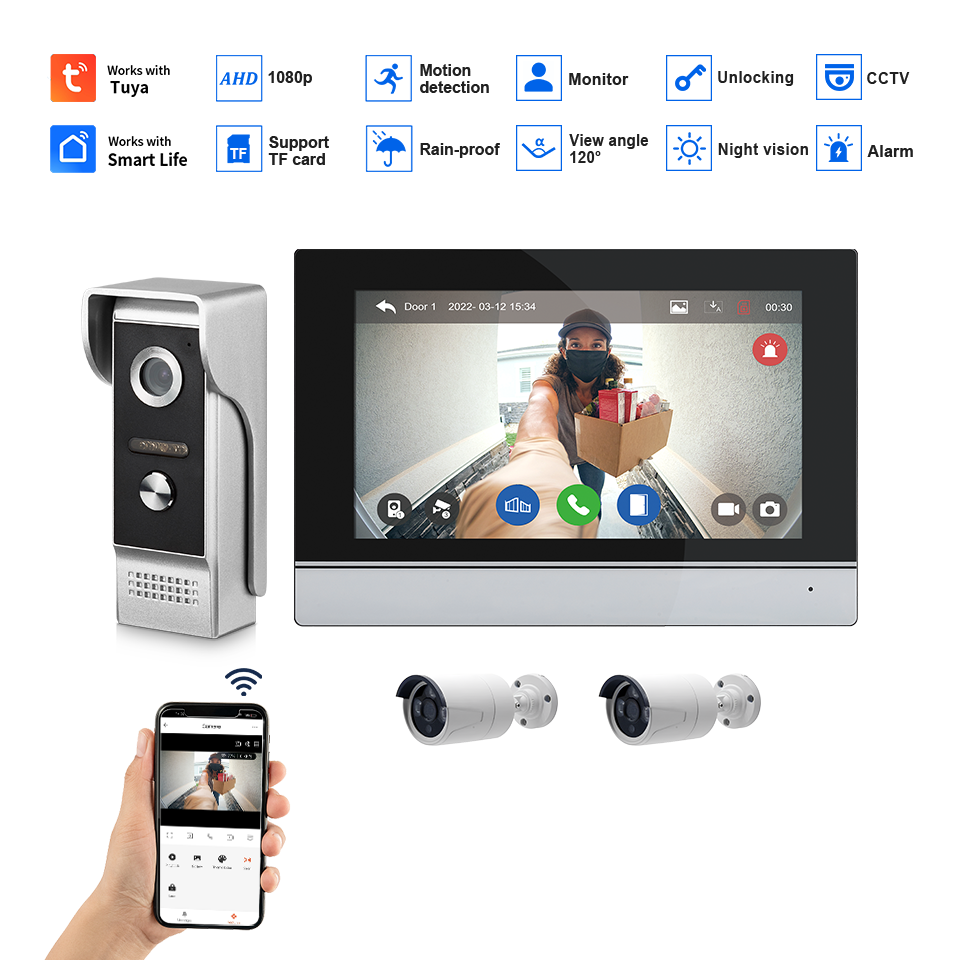 หน้าจอ IPS 7 นิ้ว กล้อง 2MP  ค - Home Security Doorbell Camera บทวิจารณ์และราคา